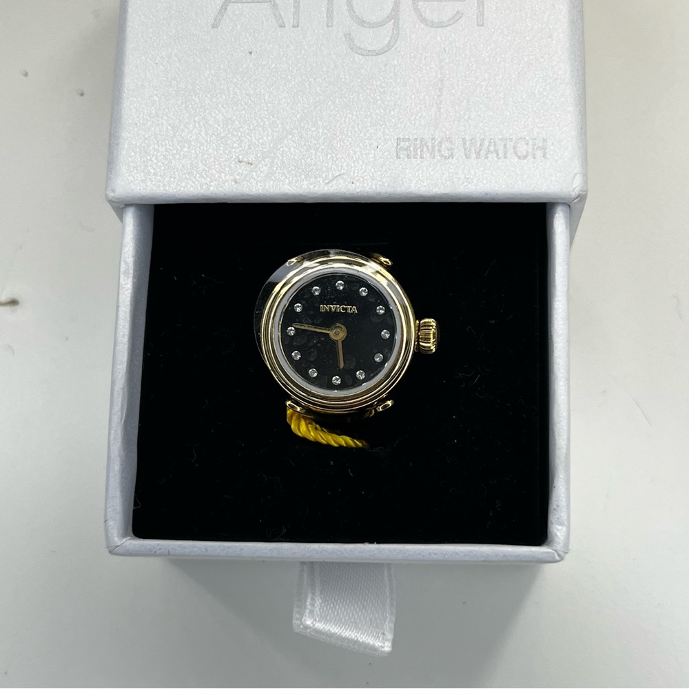 INVICTA Mini Angel Quartz Crystal Black Dial‎ Ladies Men’s Gold Ring Watch NWB